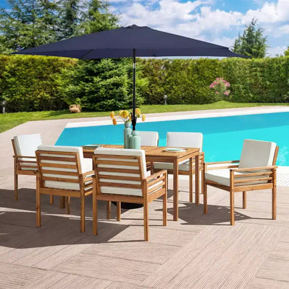 Ensemble de salle à manger d'extérieur 8 pièces Alaterre Furniture, table Okemo avec parasol rectangulaire de 3 mètres