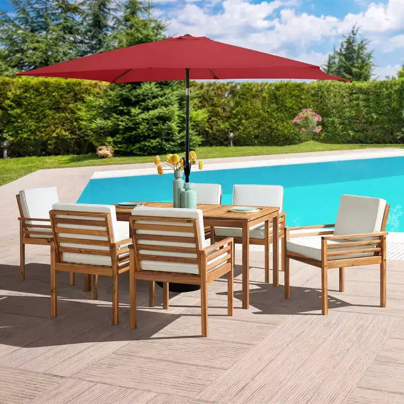 Ensemble de salle à manger d'extérieur 8 pièces Alaterre Furniture, table Okemo avec parasol rectangulaire de 3 mètres
