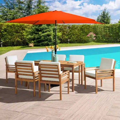 Ensemble de salle à manger d'extérieur 8 pièces Alaterre Furniture, table Okemo avec parasol rectangulaire de 3 mètres