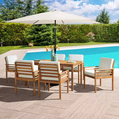 Ensemble de salle à manger d'extérieur 8 pièces Alaterre Furniture, table Okemo avec parasol rectangulaire de 3 mètres
