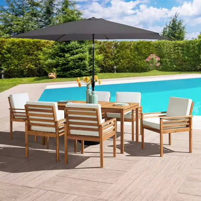 Ensemble de salle à manger d'extérieur 8 pièces Alaterre Furniture, table Okemo avec parasol rectangulaire de 3 mètres