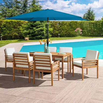 Ensemble de salle à manger d'extérieur 8 pièces Alaterre Furniture, table Okemo avec parasol rectangulaire de 3 mètres