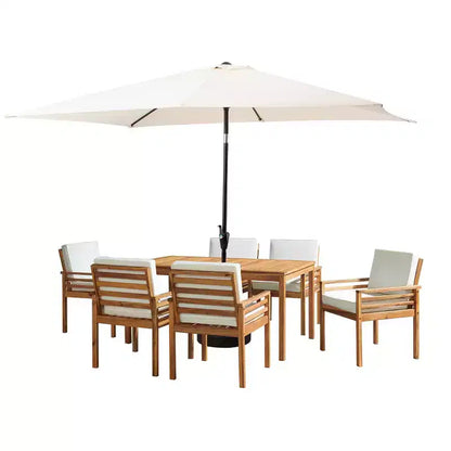 Ensemble de salle à manger d'extérieur 8 pièces Alaterre Furniture, table Okemo avec parasol rectangulaire de 3 mètres
