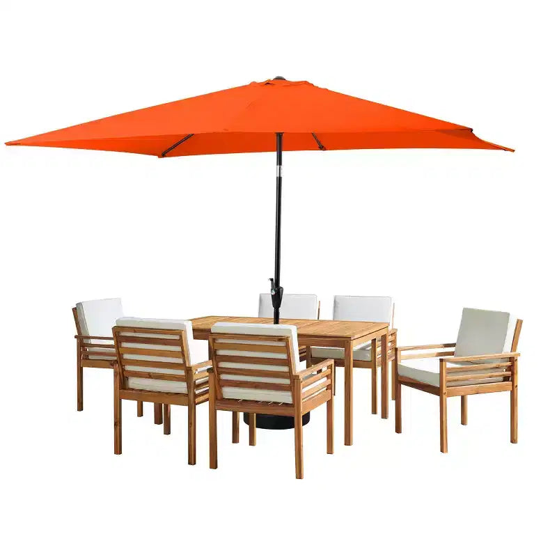 Ensemble de salle à manger d'extérieur 8 pièces Alaterre Furniture, table Okemo avec parasol rectangulaire de 3 mètres