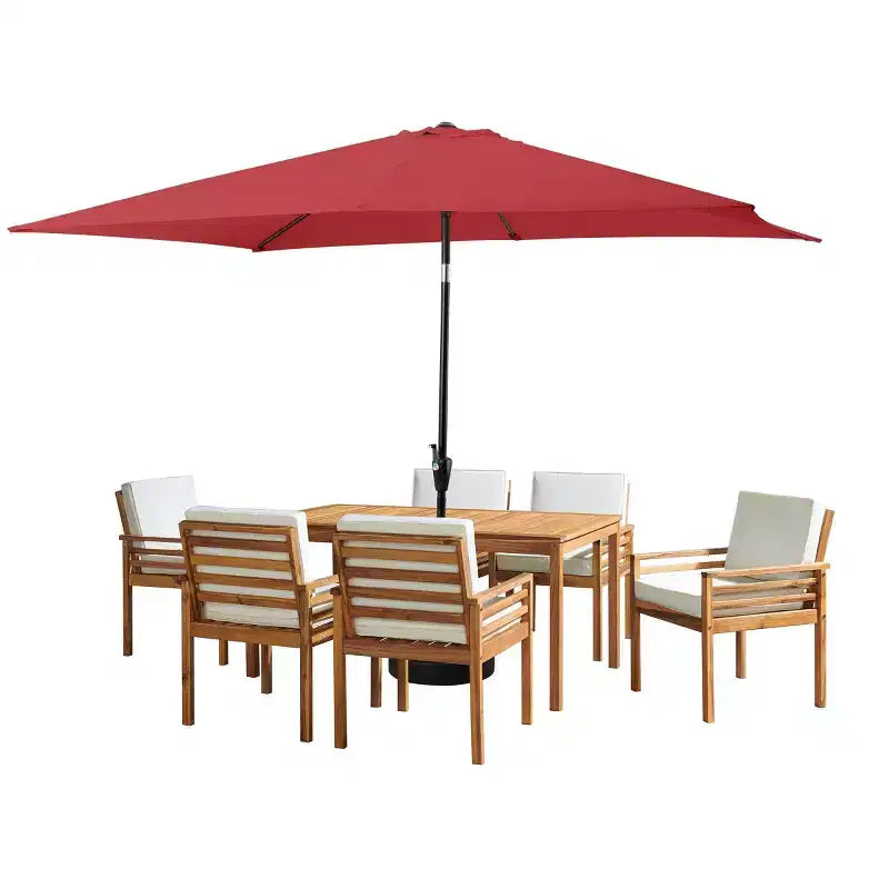 Ensemble de salle à manger d'extérieur 8 pièces Alaterre Furniture, table Okemo avec parasol rectangulaire de 3 mètres