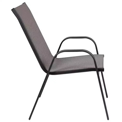 Set da pranzo da esterno 5 pezzi Emma e Oliver con tavolo da patio con ripiano in vetro temperato e 4 sedie impilabili in Textilene Flex Comfort