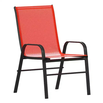 Set da pranzo da esterno 5 pezzi Emma e Oliver con tavolo da patio con ripiano in vetro temperato e 4 sedie impilabili in Textilene Flex Comfort