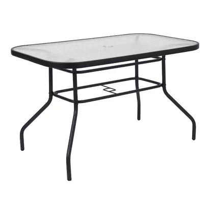 Set da pranzo da esterno 5 pezzi Emma e Oliver con tavolo da patio con ripiano in vetro temperato e 4 sedie impilabili in Textilene Flex Comfort