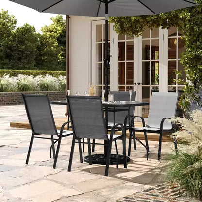 Ensemble de salle à manger d'extérieur Flash Furniture Brazos 5 pièces de qualité commerciale avec table de patio en verre trempé et 4 chaises avec assises et dossiers en matériau Flex Comfort
