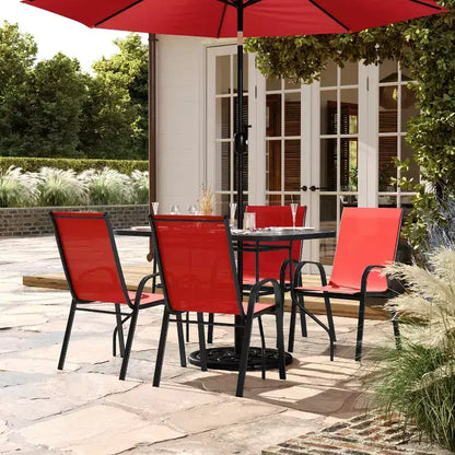 Ensemble de salle à manger d'extérieur Flash Furniture Brazos 5 pièces de qualité commerciale avec table de patio en verre trempé et 4 chaises avec assises et dossiers en matériau Flex Comfort