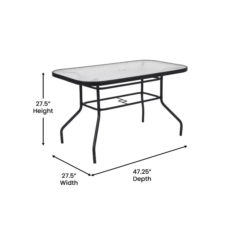 Ensemble de salle à manger d'extérieur Flash Furniture Brazos 5 pièces de qualité commerciale avec table de patio en verre trempé et 4 chaises avec assises et dossiers en matériau Flex Comfort