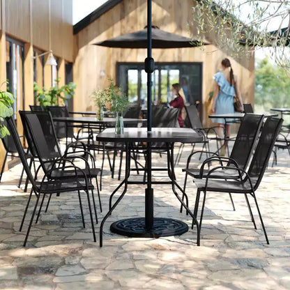 Ensemble de salle à manger d'extérieur Flash Furniture Brazos 5 pièces de qualité commerciale avec table de patio en verre trempé et 4 chaises avec assises et dossiers en matériau Flex Comfort