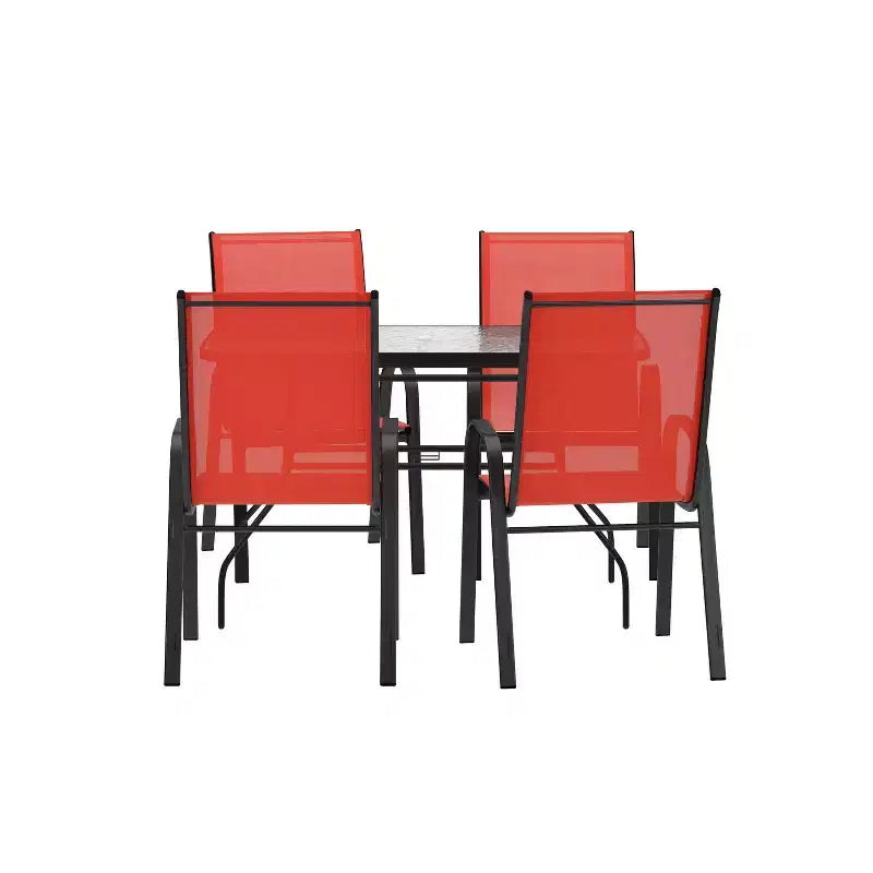 Ensemble de salle à manger d'extérieur Flash Furniture Brazos 5 pièces de qualité commerciale avec table de patio en verre trempé et 4 chaises avec assises et dossiers en matériau Flex Comfort