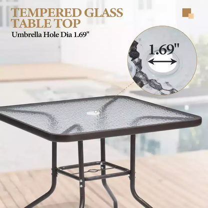 Crestlive Products Set da pranzo da esterno 5 pezzi con 4 sedie pieghevoli e tavolo Mobili da pranzo da esterno con piano in vetro quadrato