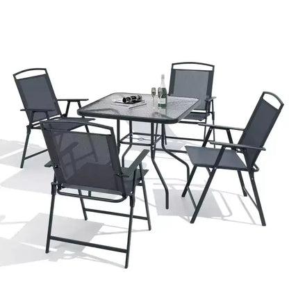 Crestlive Products Set da pranzo da esterno 5 pezzi con 4 sedie pieghevoli e tavolo Mobili da pranzo da esterno con piano in vetro quadrato