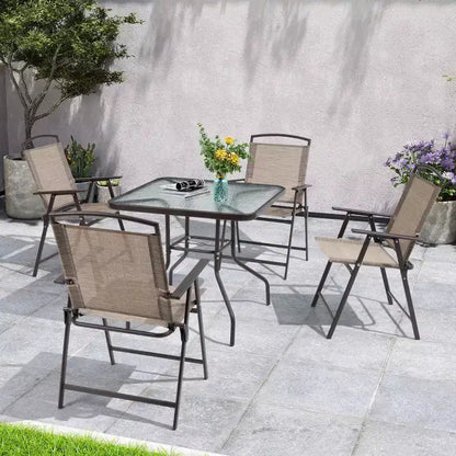 Crestlive Products 5 Piece Patio Dining Set with 4 Folding Chairs and Table Outdoor Dining Furniture with Square Glass Tabletop