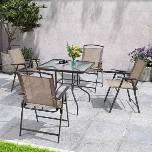 Crestlive Products 5 Piece Patio Dining Set with 4 Folding Chairs and Table Outdoor Dining Furniture with Square Glass Tabletop