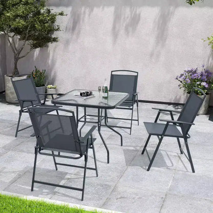 Crestlive Products Set da pranzo da esterno 5 pezzi con 4 sedie pieghevoli e tavolo Mobili da pranzo da esterno con piano in vetro quadrato