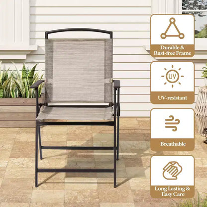 Crestlive Products Set da pranzo da patio 6 pezzi con 4 sedie pieghevoli, tavolo quadrato in vetro temperato e ombrellone