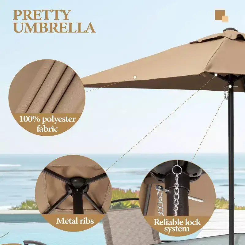 Crestlive Products Set da pranzo da patio 6 pezzi con 4 sedie pieghevoli, tavolo quadrato in vetro temperato e ombrellone
