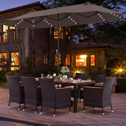 Ensemble de salle à manger Costway 11 pièces avec parasol de terrasse double face de 4,5 m (socle inclus) beige/café/bleu marine/orange/lie de vin/gris