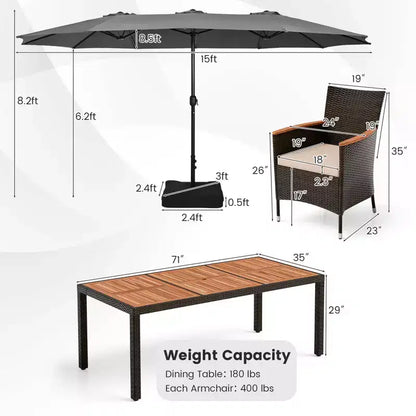 Ensemble de salle à manger Costway 11 pièces avec parasol de terrasse double face de 4,5 m (socle inclus) beige/café/bleu marine/orange/lie de vin/gris