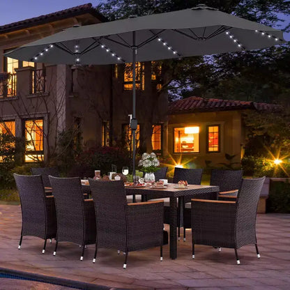 Ensemble de salle à manger Costway 11 pièces avec parasol de terrasse double face de 4,5 m (socle inclus) beige/café/bleu marine/orange/lie de vin/gris