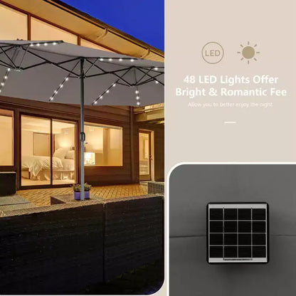 Ensemble de salle à manger Costway 11 pièces avec parasol de terrasse double face de 4,5 m (socle inclus) beige/café/bleu marine/orange/lie de vin/gris