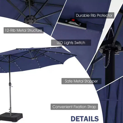 Ensemble de salle à manger Costway 11 pièces avec parasol de terrasse double face de 4,5 m (socle inclus) beige/café/bleu marine/orange/lie de vin/gris