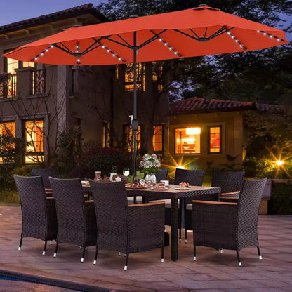 Ensemble de salle à manger Costway 11 pièces avec parasol de terrasse double face de 4,5 m (socle inclus) beige/café/bleu marine/orange/lie de vin/gris