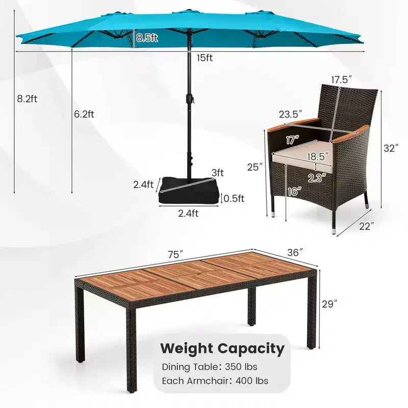 Ensemble de salle à manger Costway 11 pièces avec parasol de terrasse double face de 4,5 m (socle inclus) beige/café/bleu marine/orange/lie de vin/gris