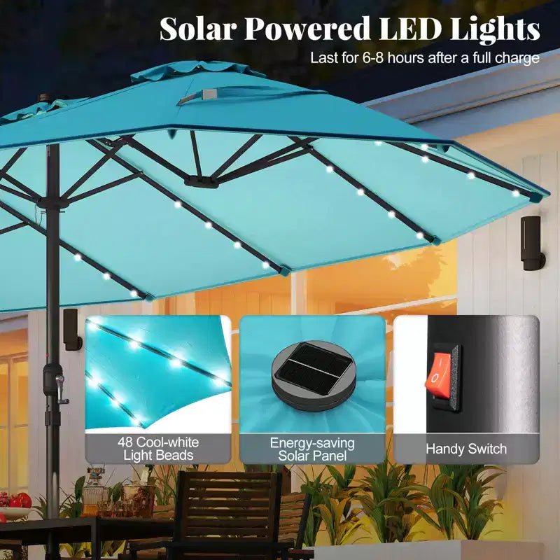 Ensemble de salle à manger Costway 11 pièces avec parasol de terrasse double face de 4,5 m (socle inclus) beige/café/bleu marine/orange/lie de vin/gris