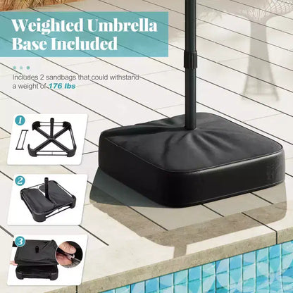 Ensemble de salle à manger Costway 11 pièces avec parasol de terrasse double face de 4,5 m (socle inclus) beige/café/bleu marine/orange/lie de vin/gris