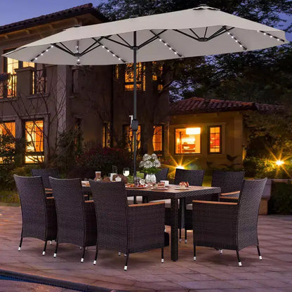Ensemble de salle à manger Costway 11 pièces avec parasol de terrasse double face de 4,5 m (socle inclus) beige/café/bleu marine/orange/lie de vin/gris