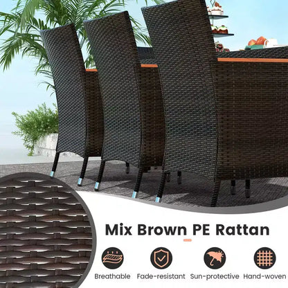 Ensemble de salle à manger Costway 11 pièces avec parasol de terrasse double face de 4,5 m (socle inclus) beige/café/bleu marine/orange/lie de vin/gris
