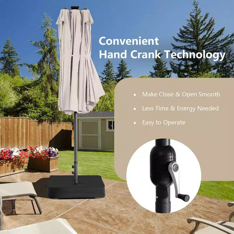 Ensemble de salle à manger Costway 11 pièces avec parasol de terrasse double face de 4,5 m (socle inclus) beige/café/bleu marine/orange/lie de vin/gris