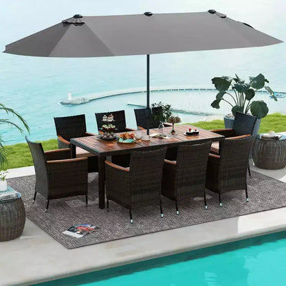 Ensemble de salle à manger Costway 11 pièces avec parasol de terrasse double face de 4,5 m (socle inclus) beige/café/bleu marine/orange/lie de vin/gris