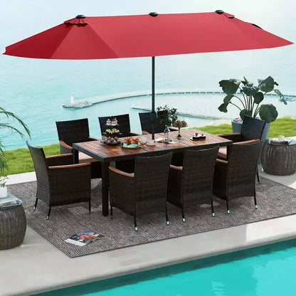 Ensemble de salle à manger Costway 11 pièces avec parasol de terrasse double face de 4,5 m (socle inclus) beige/café/bleu marine/orange/lie de vin/gris