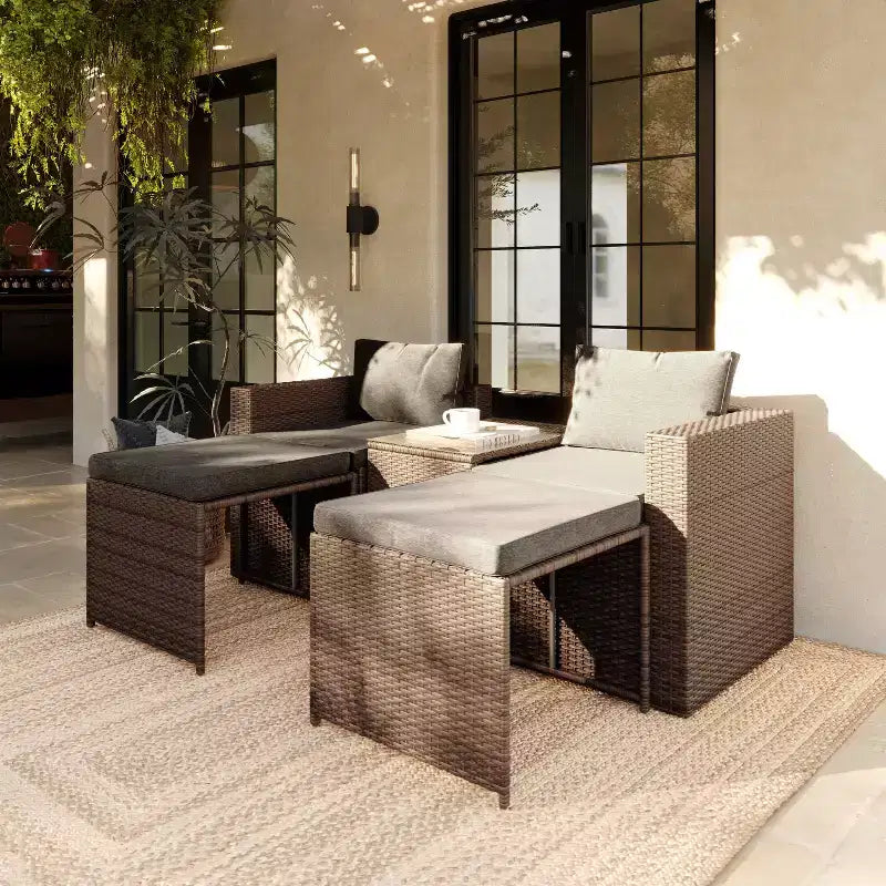 Flash Furniture Nico Set Divano Modulare a Due Posti con Tavolo e Pouf per Interni/Esterni
