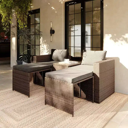 Flash Furniture Nico Set Divano Modulare a Due Posti con Tavolo e Pouf per Interni/Esterni