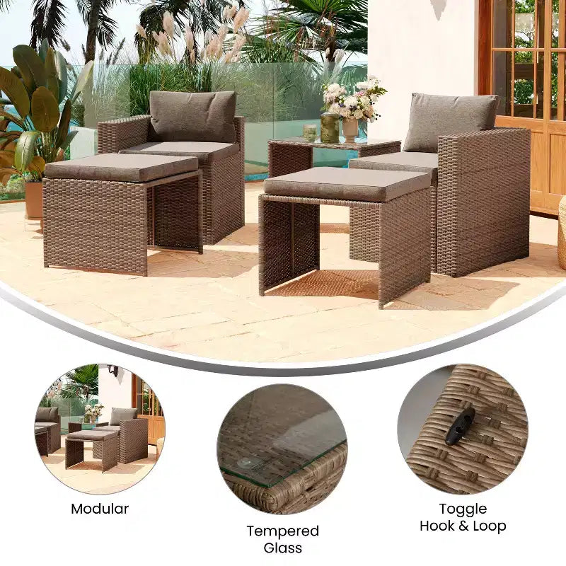 Flash Furniture Nico Set Divano Modulare a Due Posti con Tavolo e Pouf per Interni/Esterni