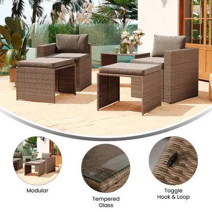 Flash Furniture Nico Set Divano Modulare a Due Posti con Tavolo e Pouf per Interni/Esterni