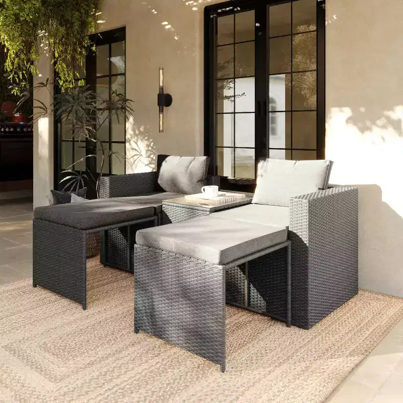 Flash Furniture Nico Set Divano Modulare a Due Posti con Tavolo e Pouf per Interni/Esterni