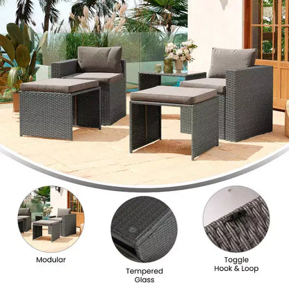Flash Furniture Nico Set Divano Modulare a Due Posti con Tavolo e Pouf per Interni/Esterni