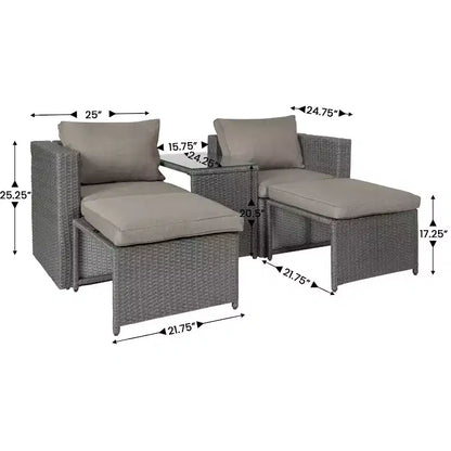 Flash Furniture Nico Set Divano Modulare a Due Posti con Tavolo e Pouf per Interni/Esterni