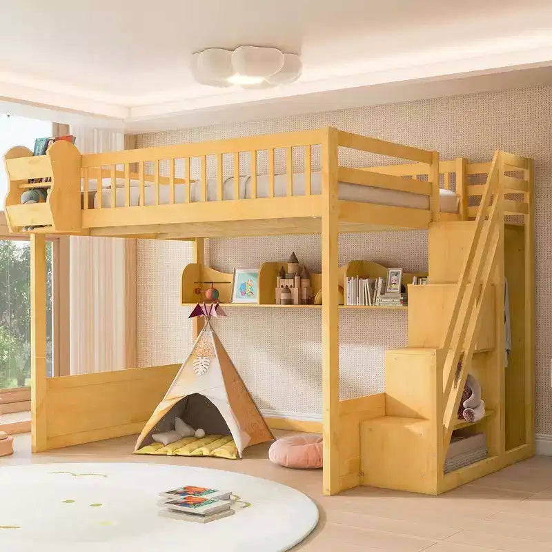 Letto a soppalco Queen Size con scaletta, armadio e scaffali - MDF, 295 kg