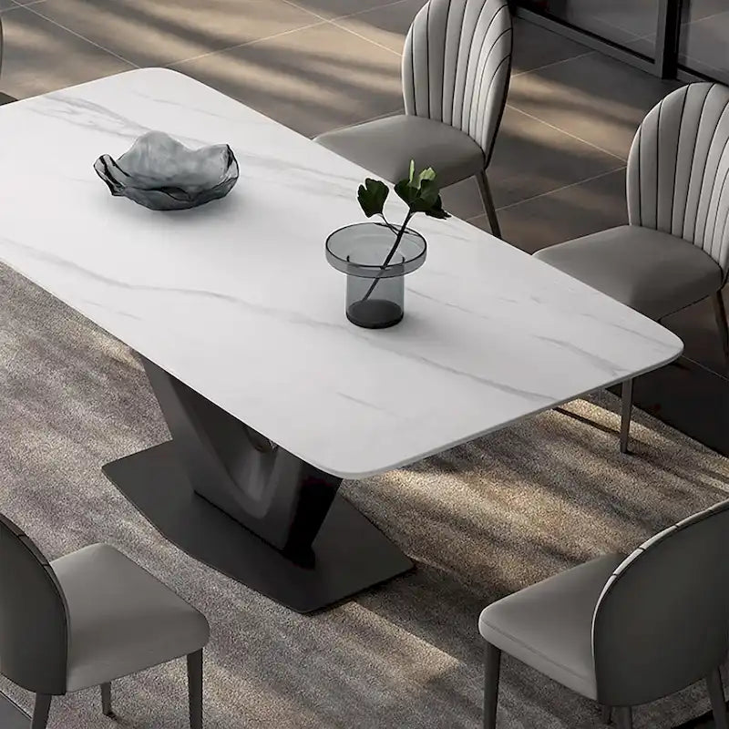 Tavolo da Pranzo Rettangolare Moderno Bianco per 6 Persone, Gambe in Acciaio al Carbonio Nero, Tavolo da Cucina - 71