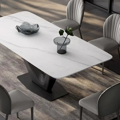 Tavolo da Pranzo Rettangolare Moderno Bianco per 6 Persone, Gambe in Acciaio al Carbonio Nero, Tavolo da Cucina - 71