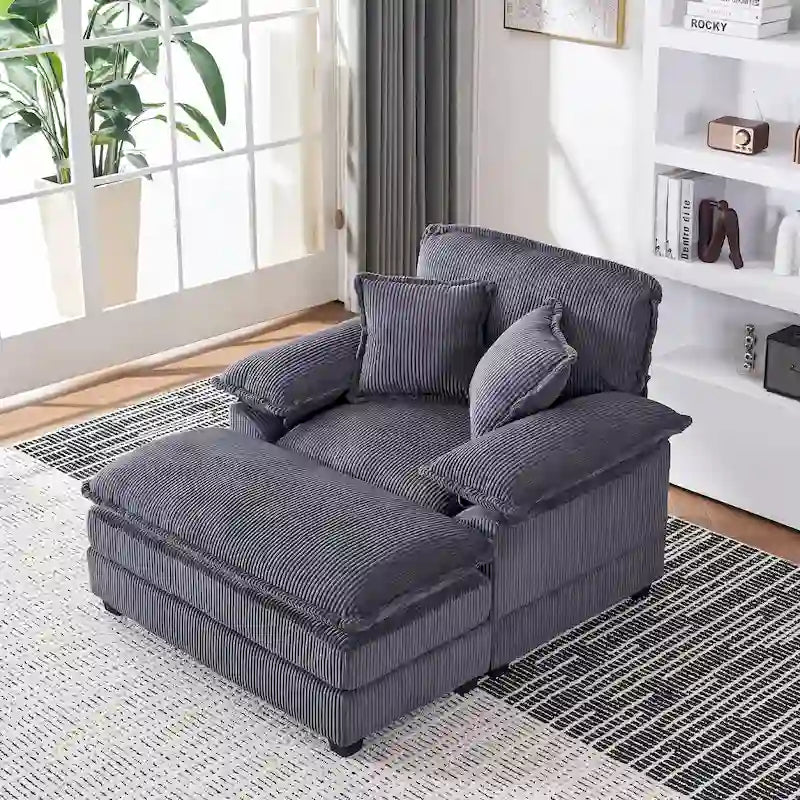 56.9 W Poltrona Oversize con Pouf, Poltrona da Lettura per Camera da Letto, Divano Letto Pigro, Poltrona Reclinabile Singola Moderna Oversize