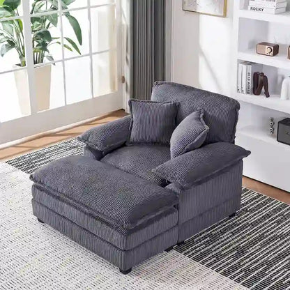 56.9 W Poltrona Oversize con Pouf, Poltrona da Lettura per Camera da Letto, Divano Letto Pigro, Poltrona Reclinabile Singola Moderna Oversize